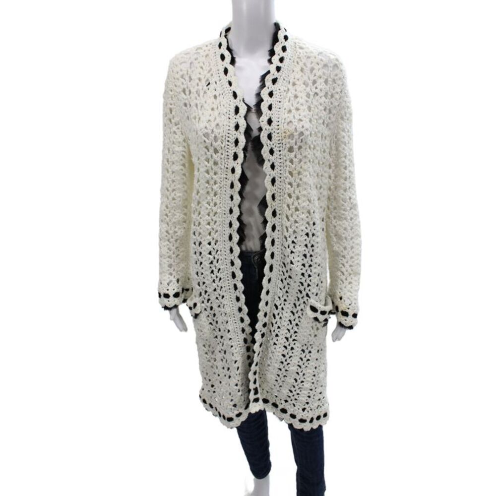 Chanel Womens Cardigan V-Neck Open Long Sleeve White Designer Size 48